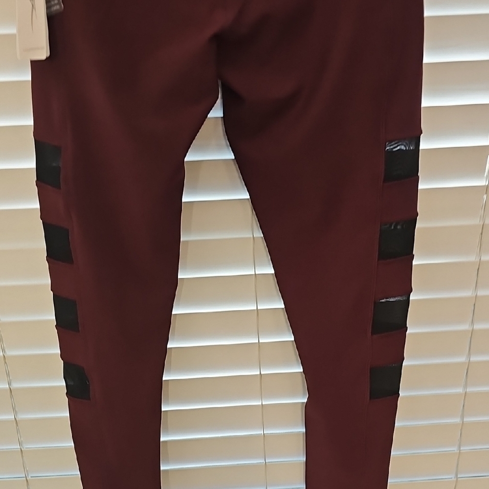 X By Gottex Leggings Maroon With Black Panels Size Large NWT - Picture 6 of 12